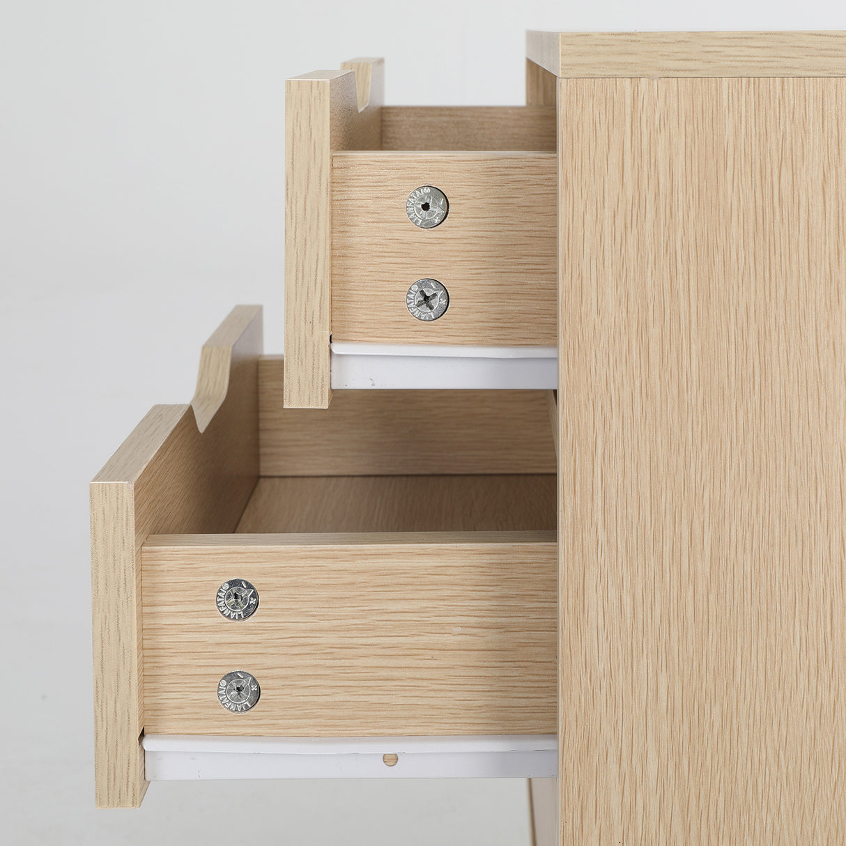 2X Bedside Table 3 Drawer Wood Leg LACY - OAK