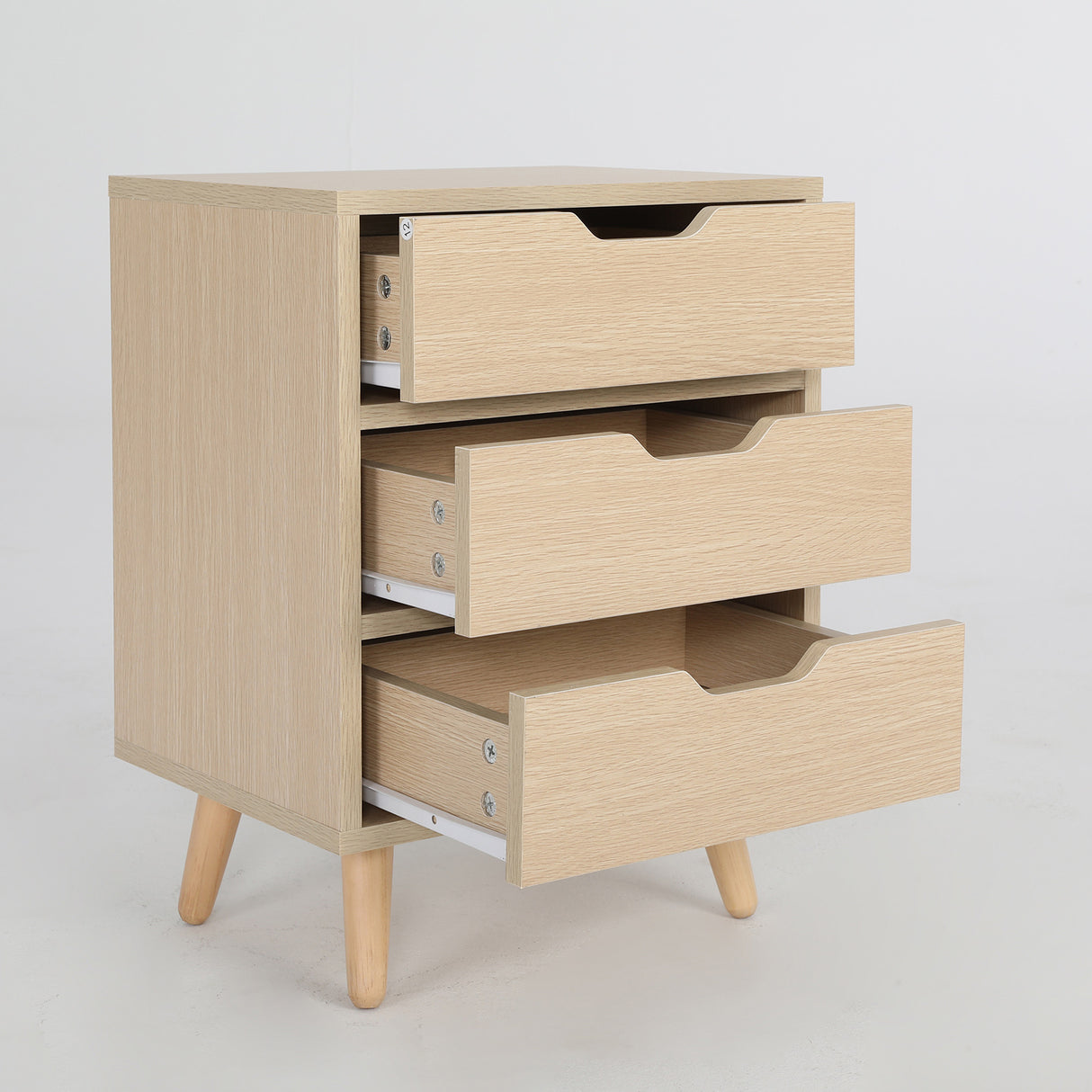 2X Bedside Table 3 Drawer Wood Leg LACY - OAK