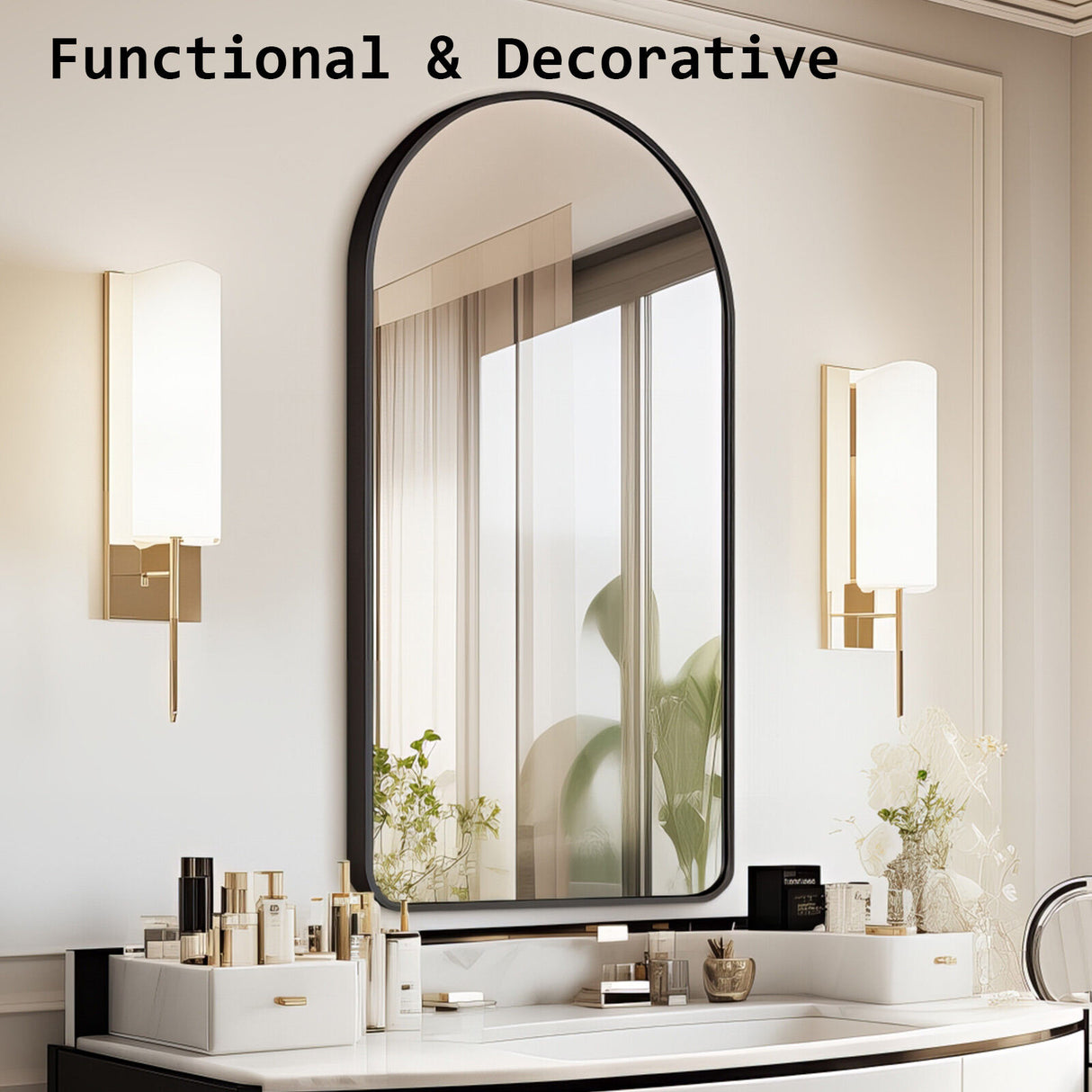 2 Set 50x100cm Wall Mirror Arc Arch Bathroom - BLACK