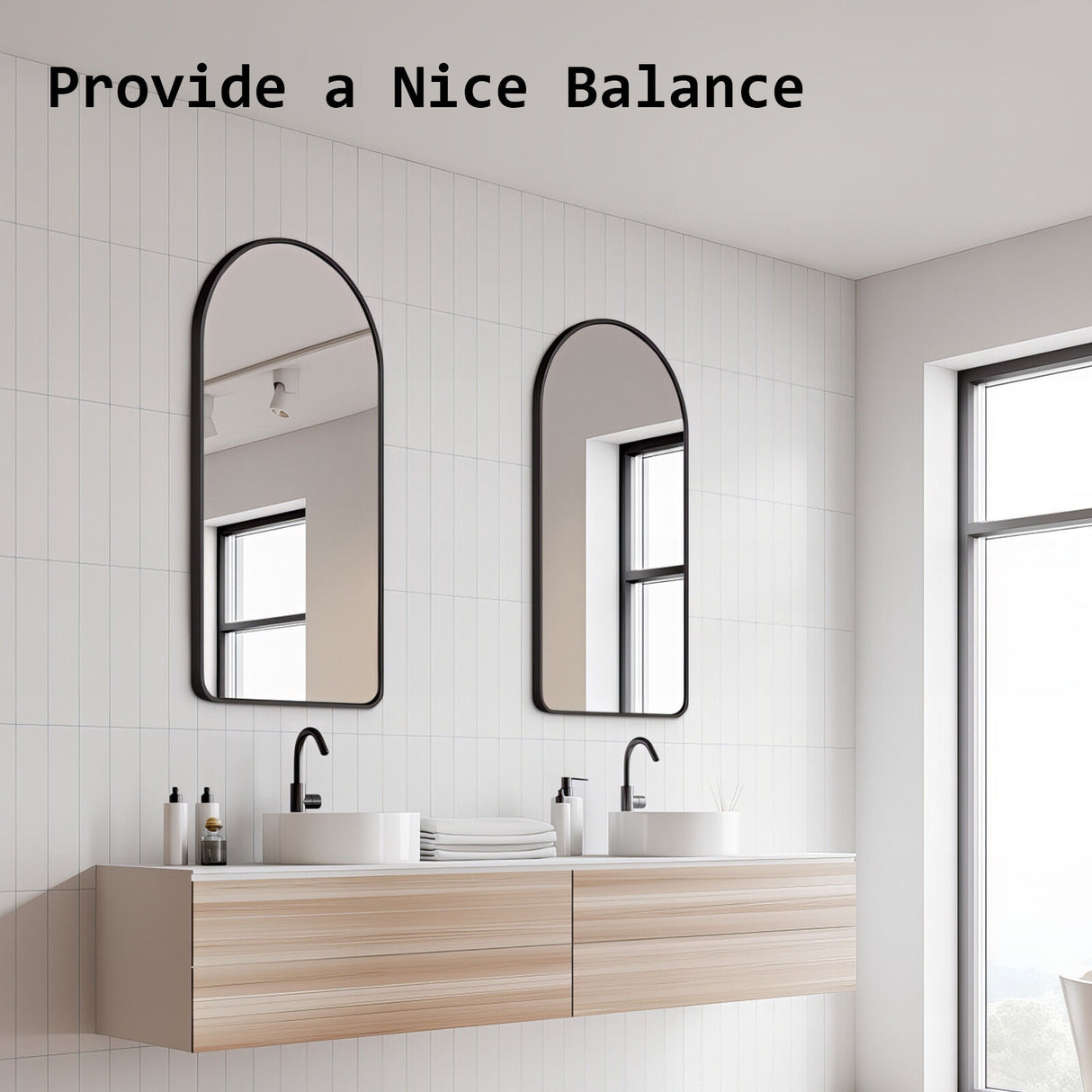 2 Set 50x100cm Wall Mirror Arc Arch Bathroom - BLACK