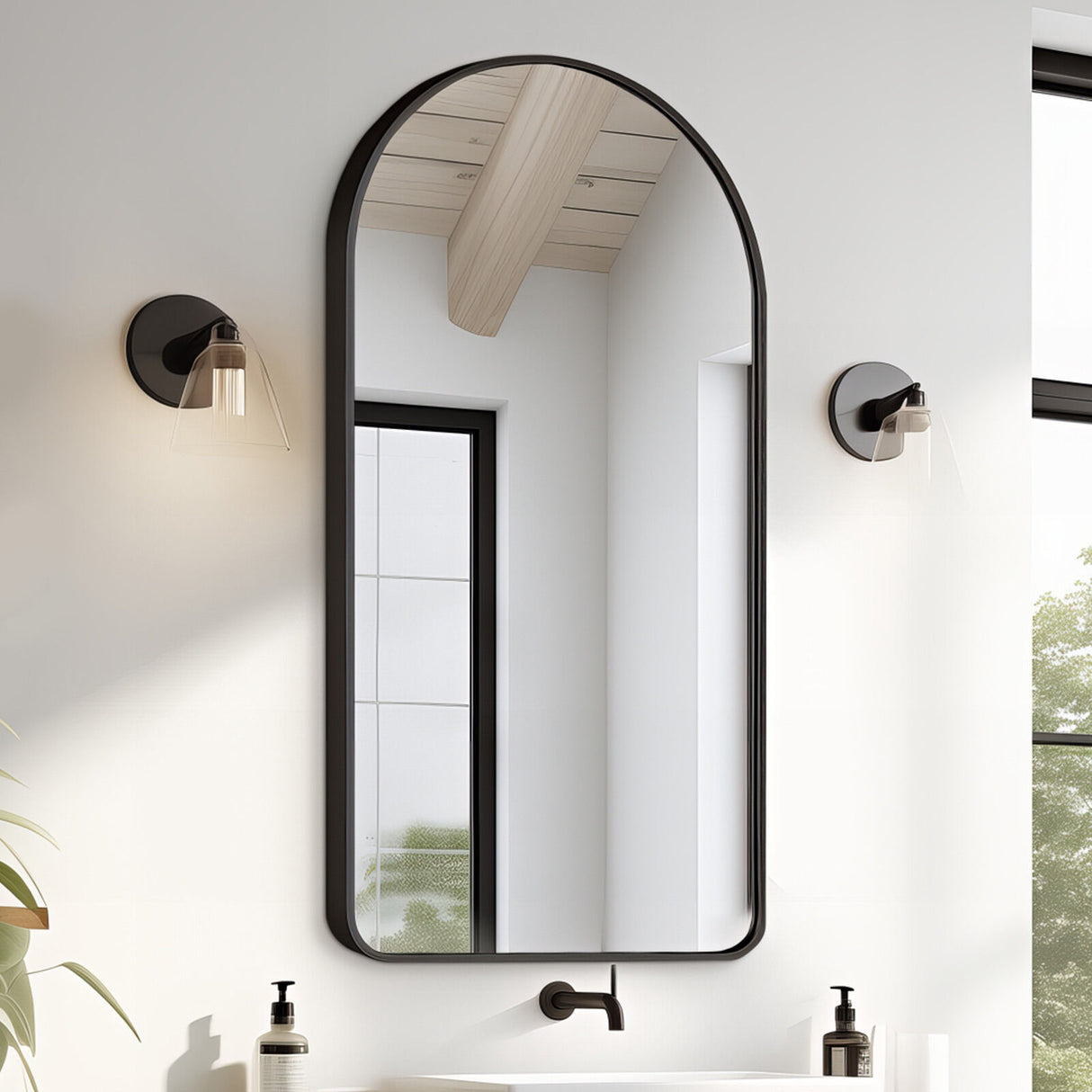 2 Set 50x100cm Wall Mirror Arc Arch Bathroom - BLACK