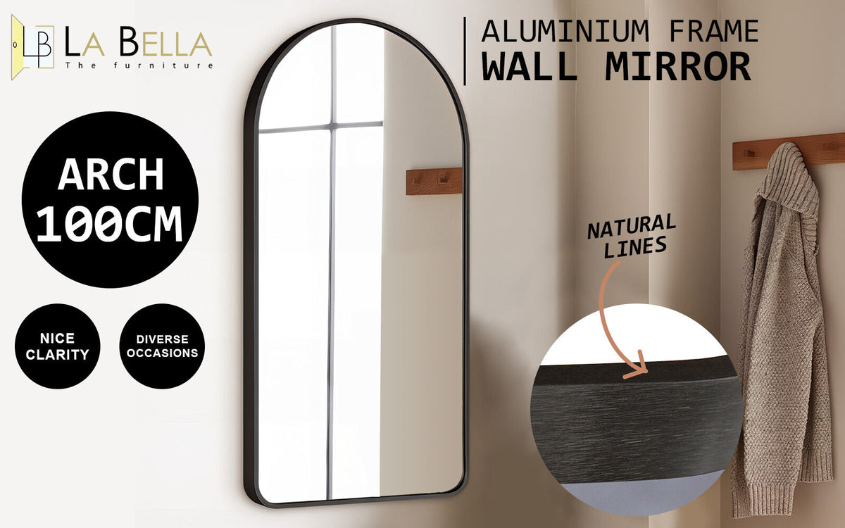 50x100cm Wall Mirror Arc Arch Bathroom - BLACK