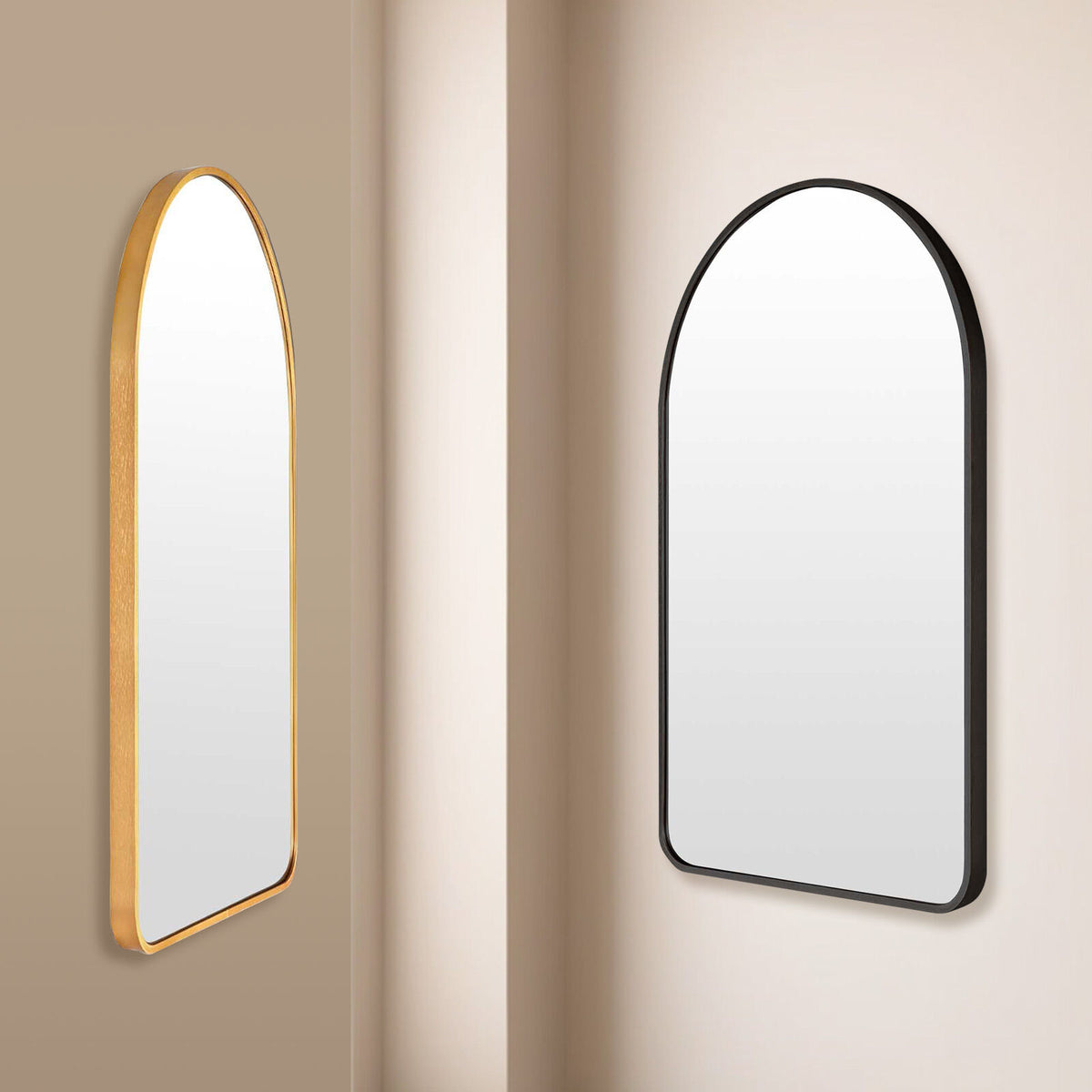 2 Set 50x80cm Wall Mirror Arc Arch Bathroom - BLACK