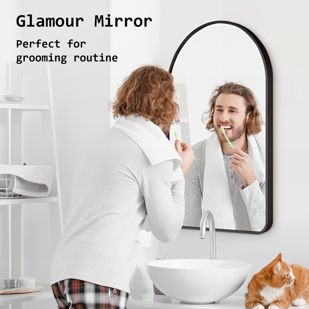 2 Set 50x80cm Wall Mirror Arc Arch Bathroom - BLACK