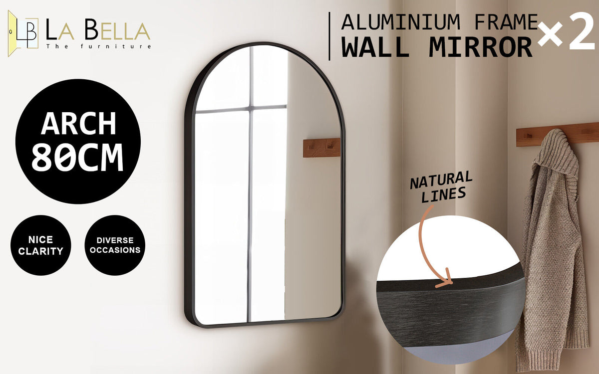 2 Set 50x80cm Wall Mirror Arc Arch Bathroom - BLACK