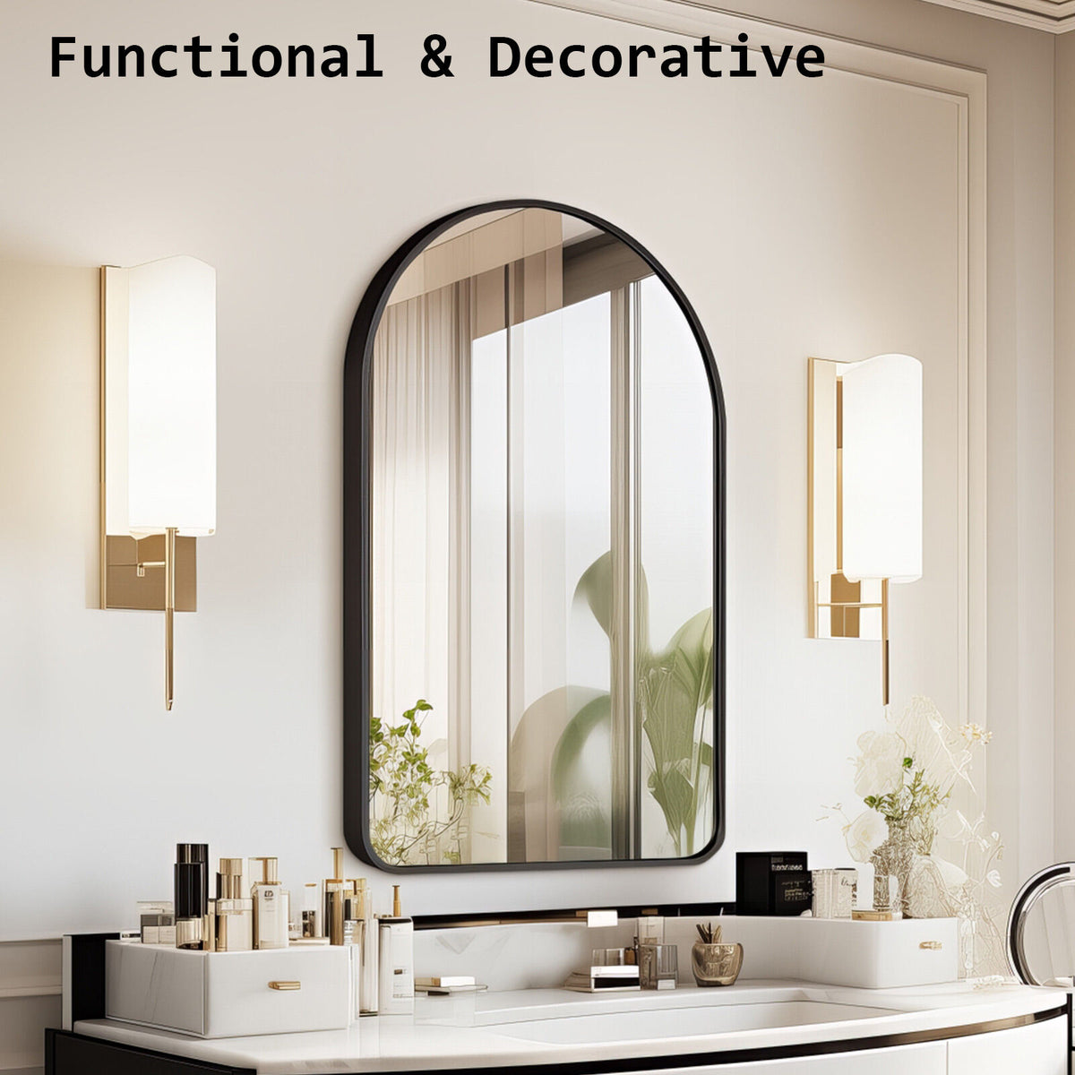 2 Set 50x80cm Wall Mirror Arc Arch Bathroom - BLACK