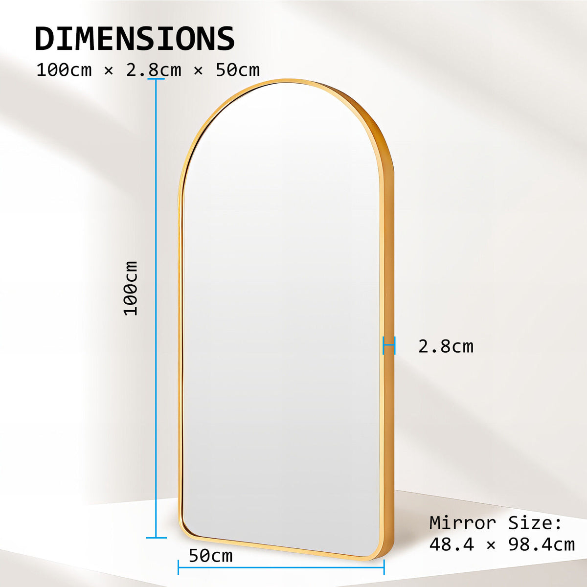 2 Set 50x100cm Wall Mirror Arc Arch Bathroom - GOLD