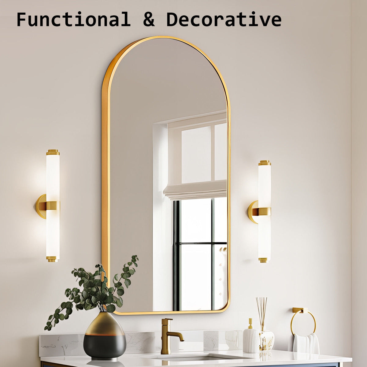 2 Set 50x100cm Wall Mirror Arc Arch Bathroom - GOLD