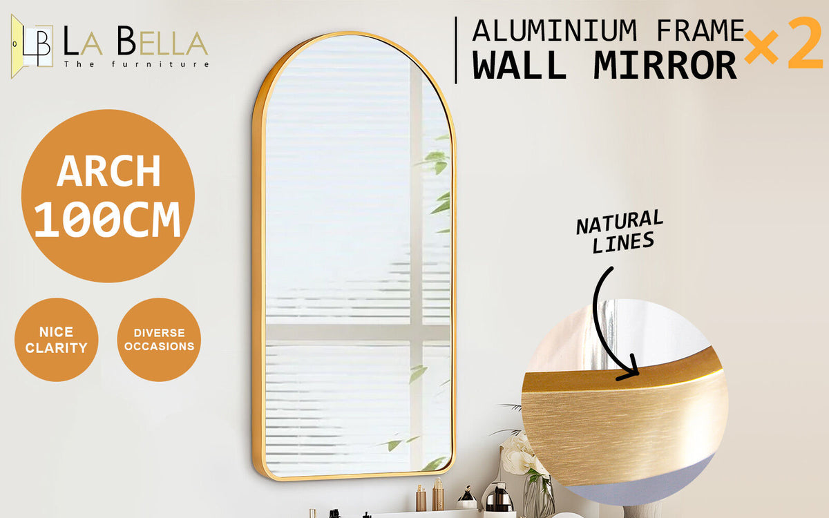 2 Set 50x100cm Wall Mirror Arc Arch Bathroom - GOLD