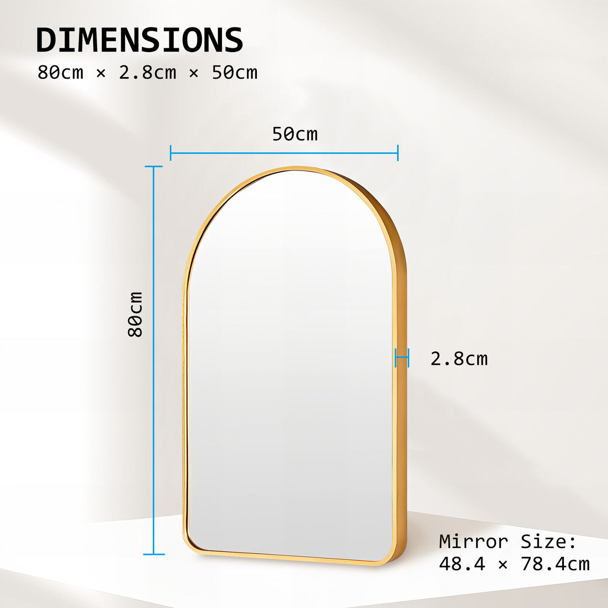 50x80cm Wall Mirror Arc Arch Bathroom - GOLD