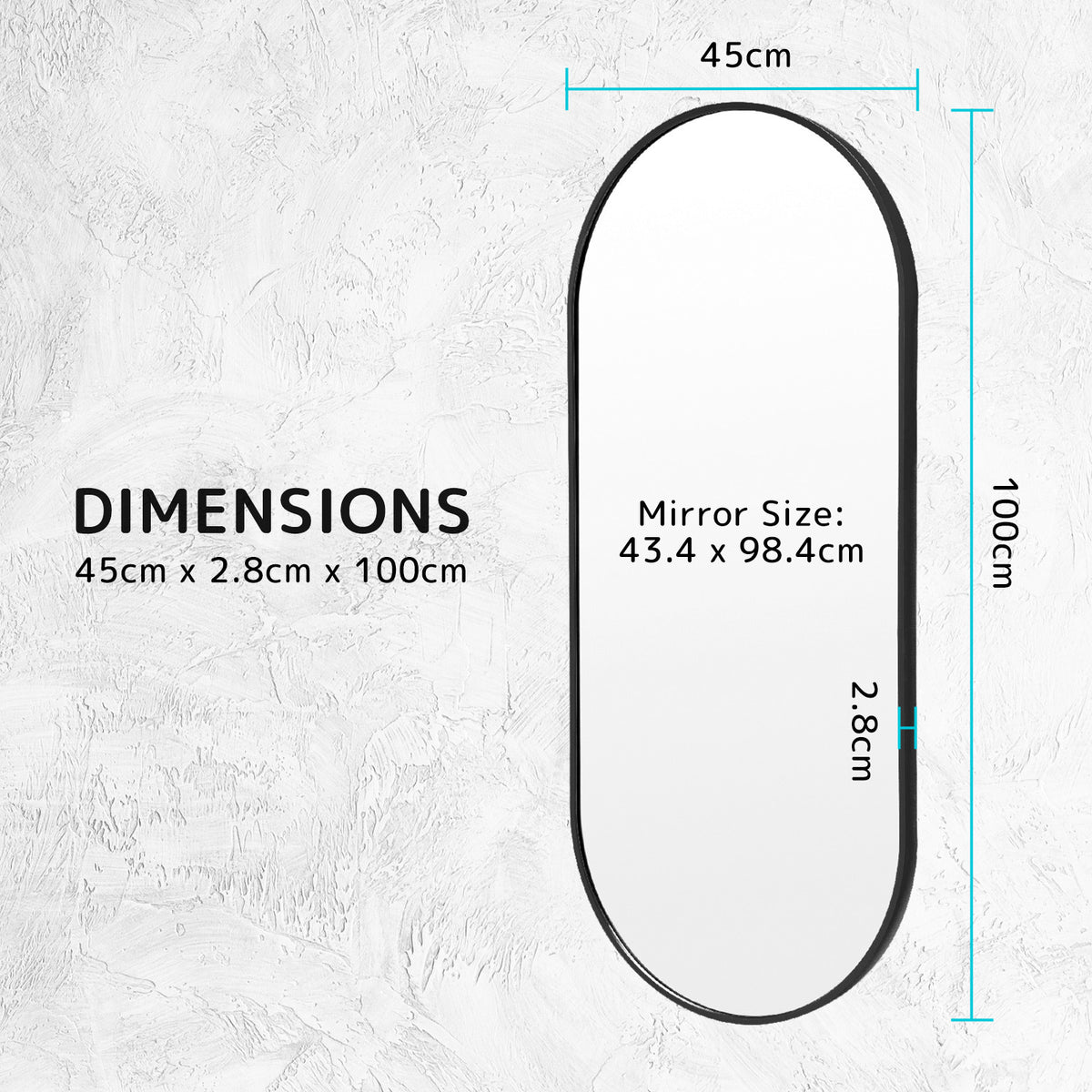 2 Set 45x100cm Wall Mirror Oval Bathroom - BLACK
