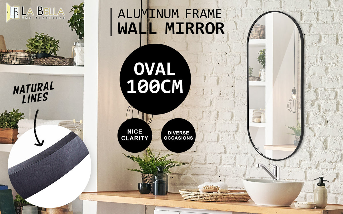 45x100cm Wall Mirror Oval Bathroom - BLACK