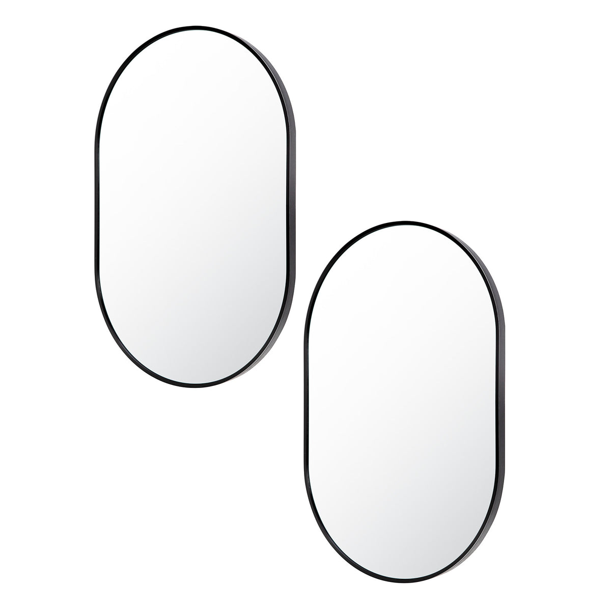 2 Set 50x75cm Wall Mirror Oval Bathroom - BLACK