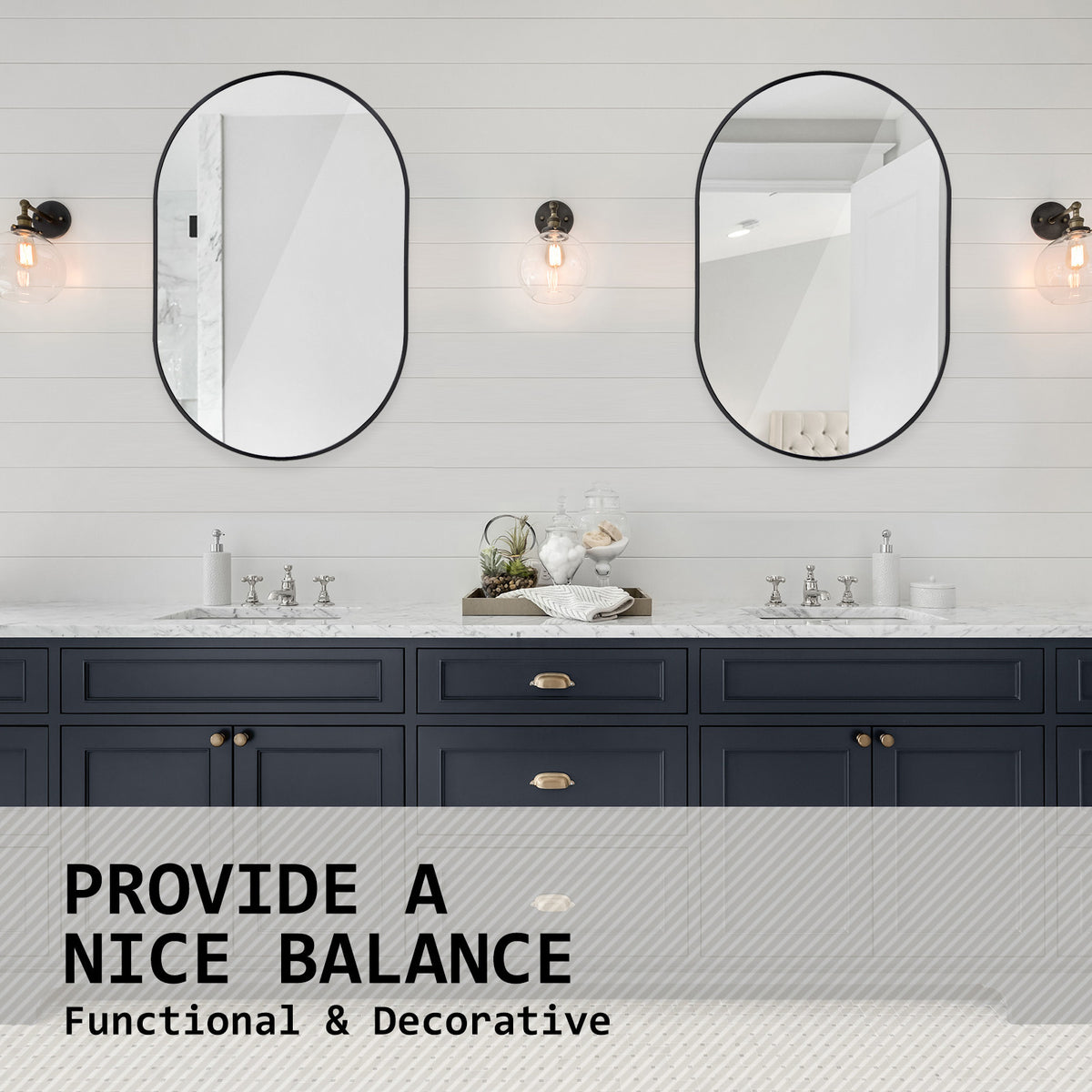 2 Set 50x75cm Wall Mirror Oval Bathroom - BLACK