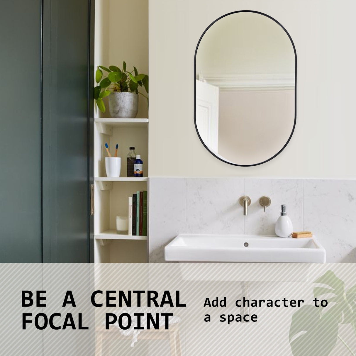 50x75cm Wall Mirror Oval Bathroom - BLACK