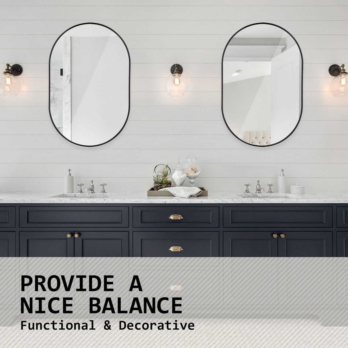 50x75cm Wall Mirror Oval Bathroom - BLACK