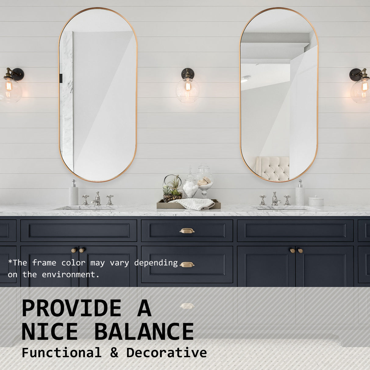 2 Set 45x100cm Wall Mirror Oval Bathroom - GOLD