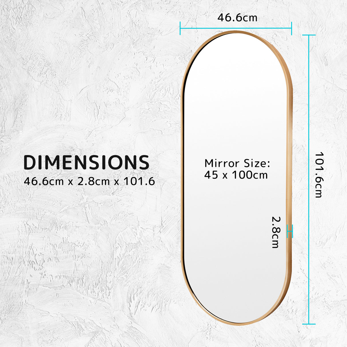 2 Set 45x100cm Wall Mirror Oval Bathroom - GOLD