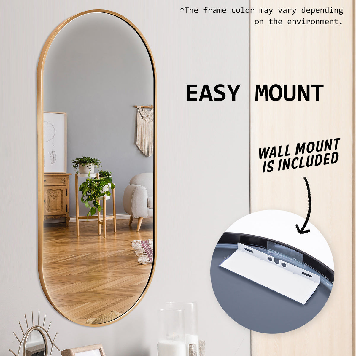 45x100cm Wall Mirror Oval Bathroom - GOLD