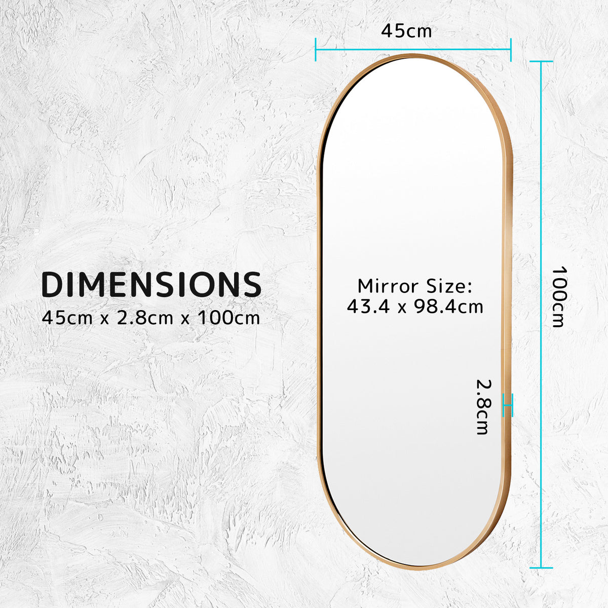 45x100cm Wall Mirror Oval Bathroom - GOLD