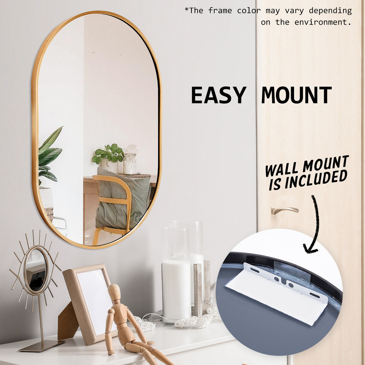 2 Set 50x75cm Wall Mirror Oval Bathroom - GOLD