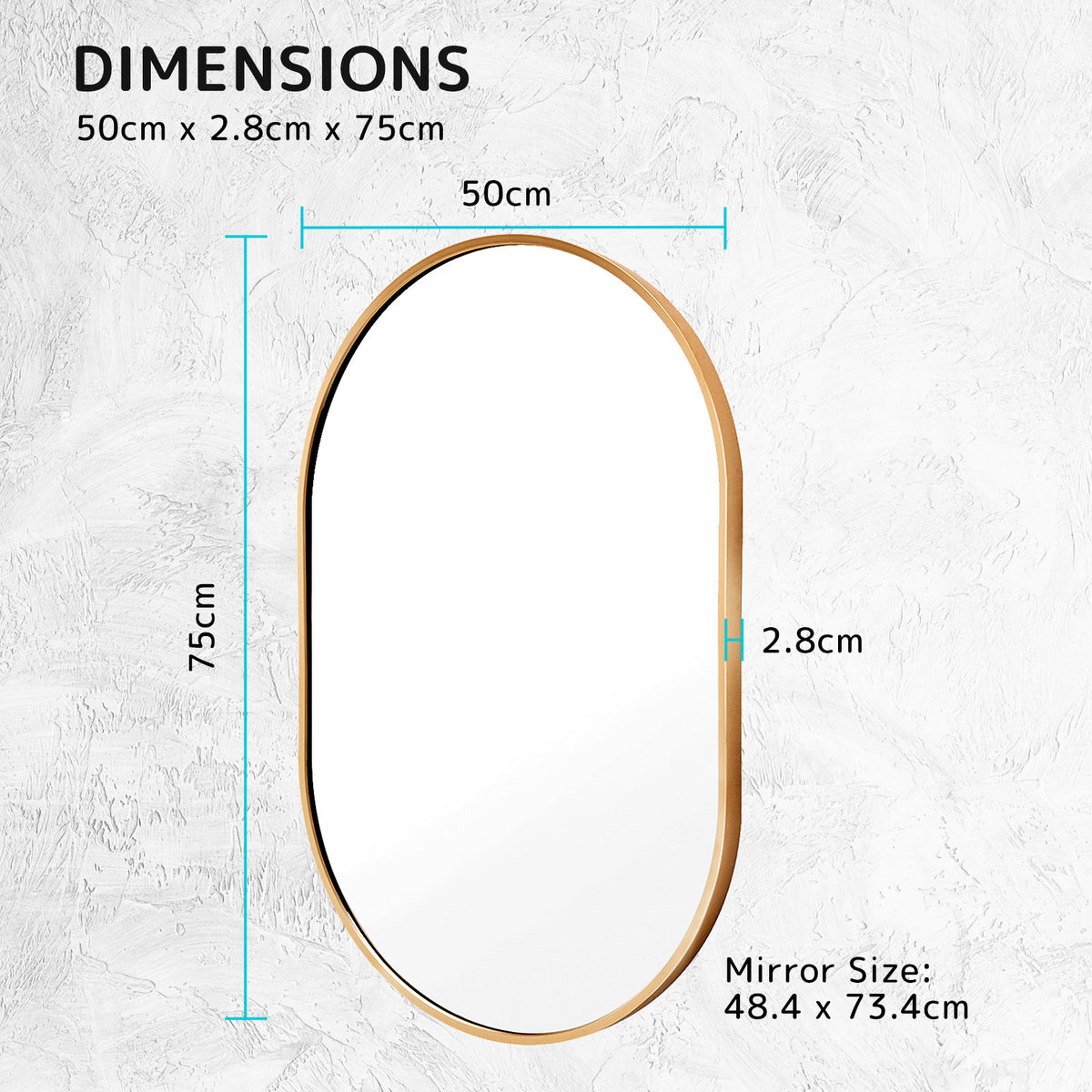 50x75cm Wall Mirror Oval Bathroom - GOLD