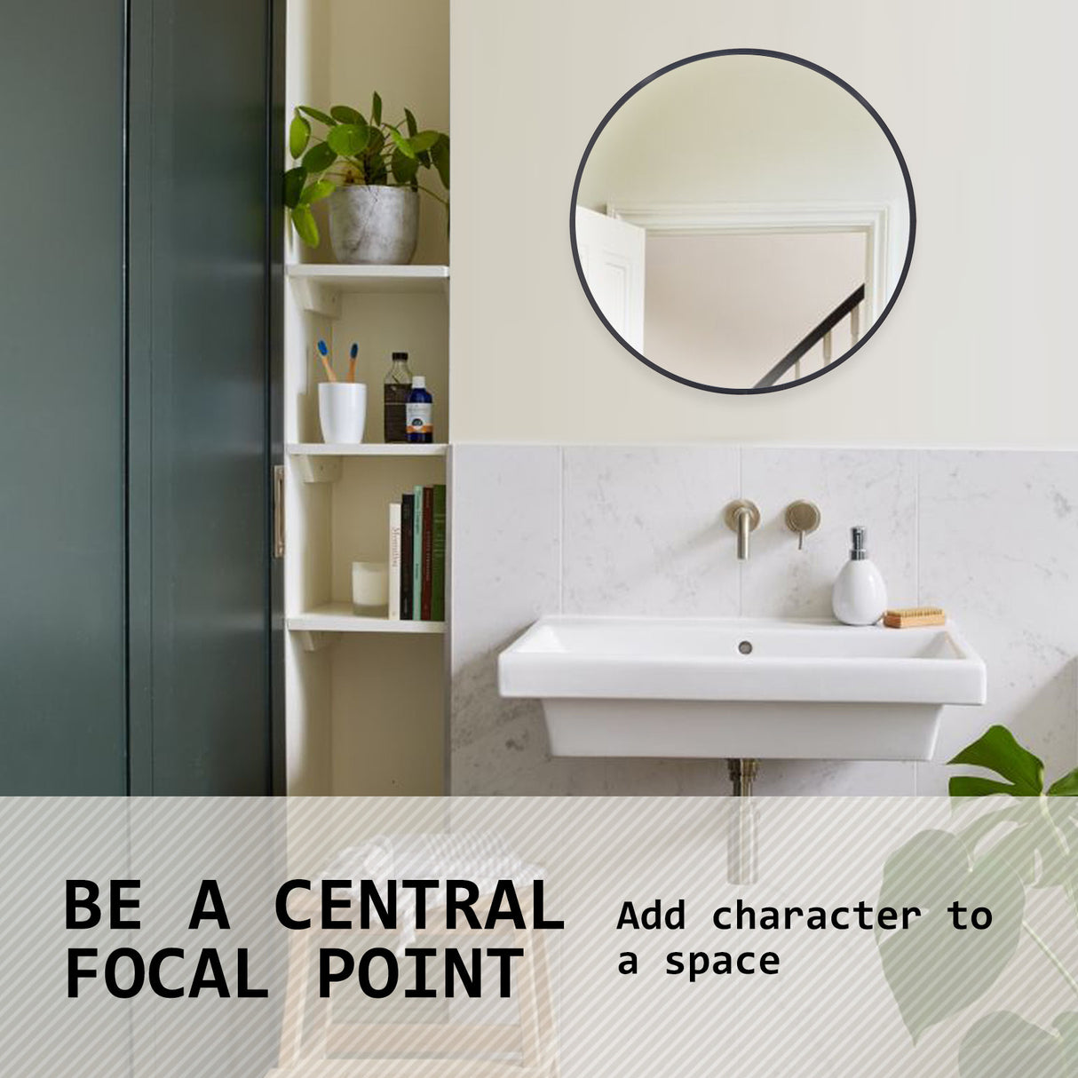50cm Wall Mirror Round Bathroom - BLACK