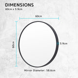 60cm Wall Mirror Round Bathroom - BLACK - Extra Image