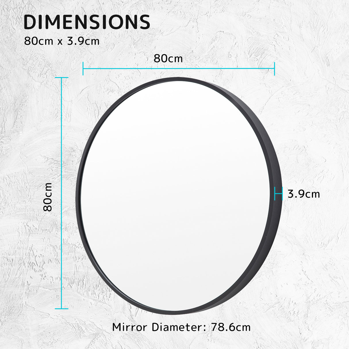 2 Set 80cm Wall Mirror Round Bathroom - BLACK
