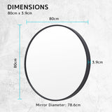 2 Set 80cm Wall Mirror Round Bathroom - BLACK