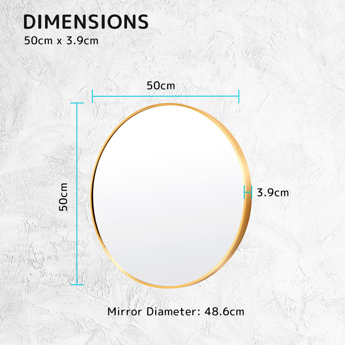 2 Set 50cm Wall Mirror Round Bathroom - GOLD