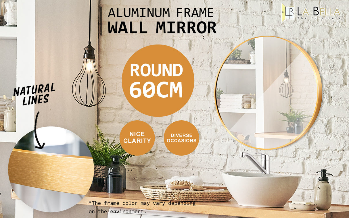 60cm Wall Mirror Round Bathroom - GOLD