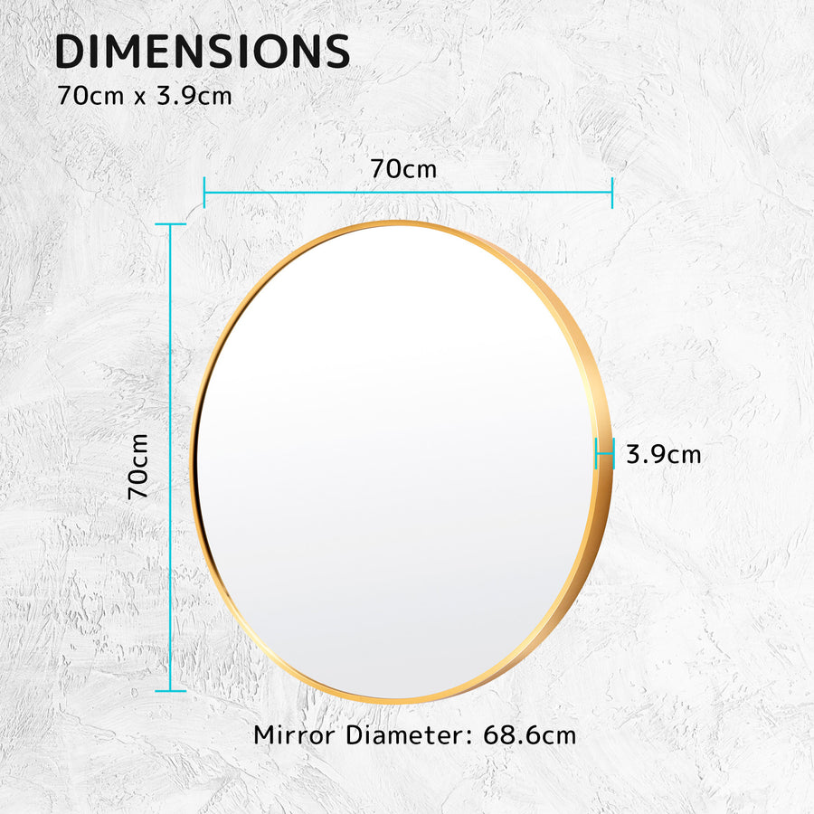 2 Set 70cm Wall Mirror Round Bathroom - GOLD