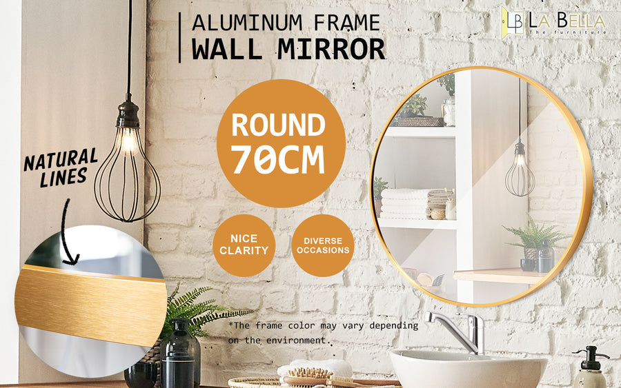 70cm Wall Mirror Round Bathroom - GOLD