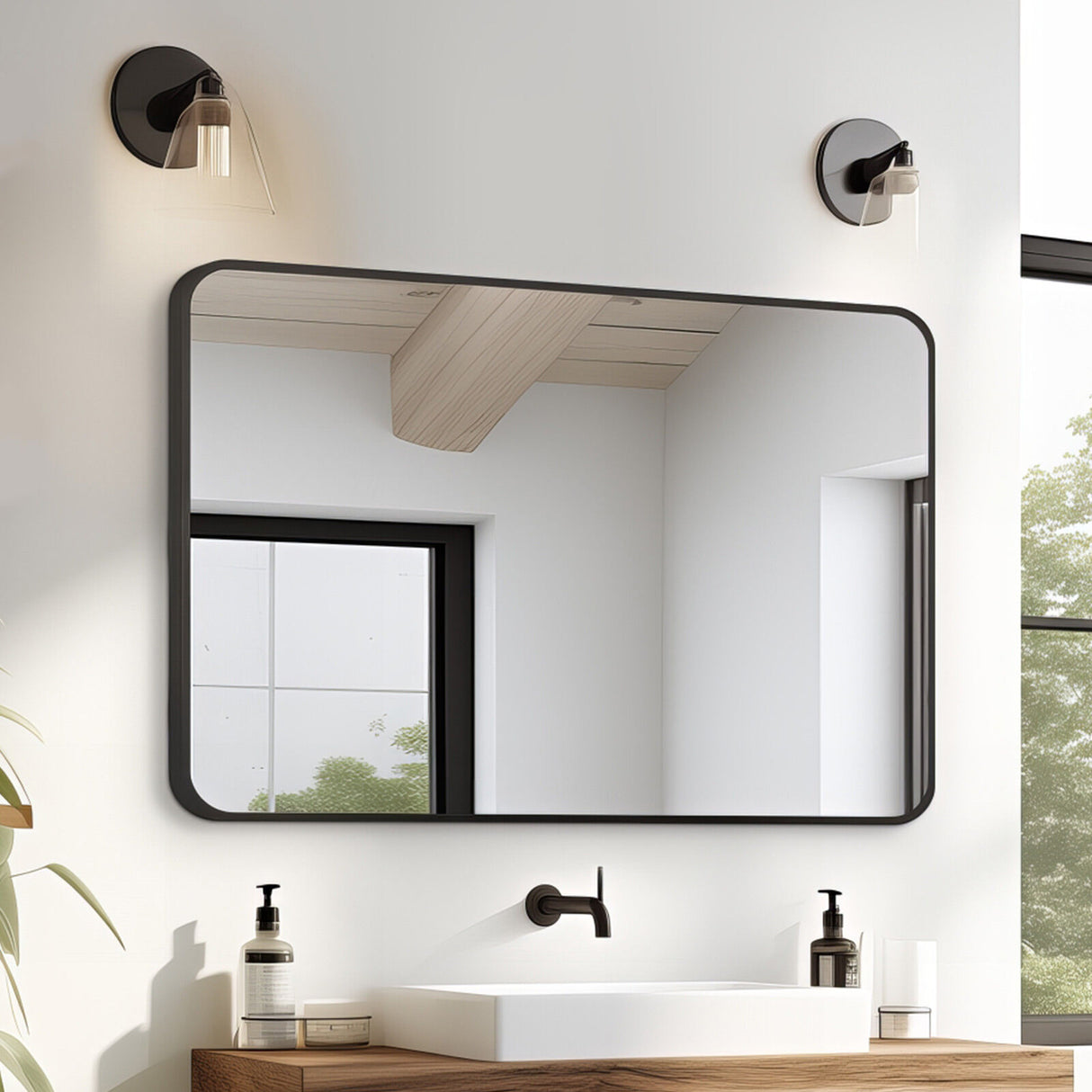 2 Set 60x80cm Rectangular Wall Mirror Bathroom - BLACK