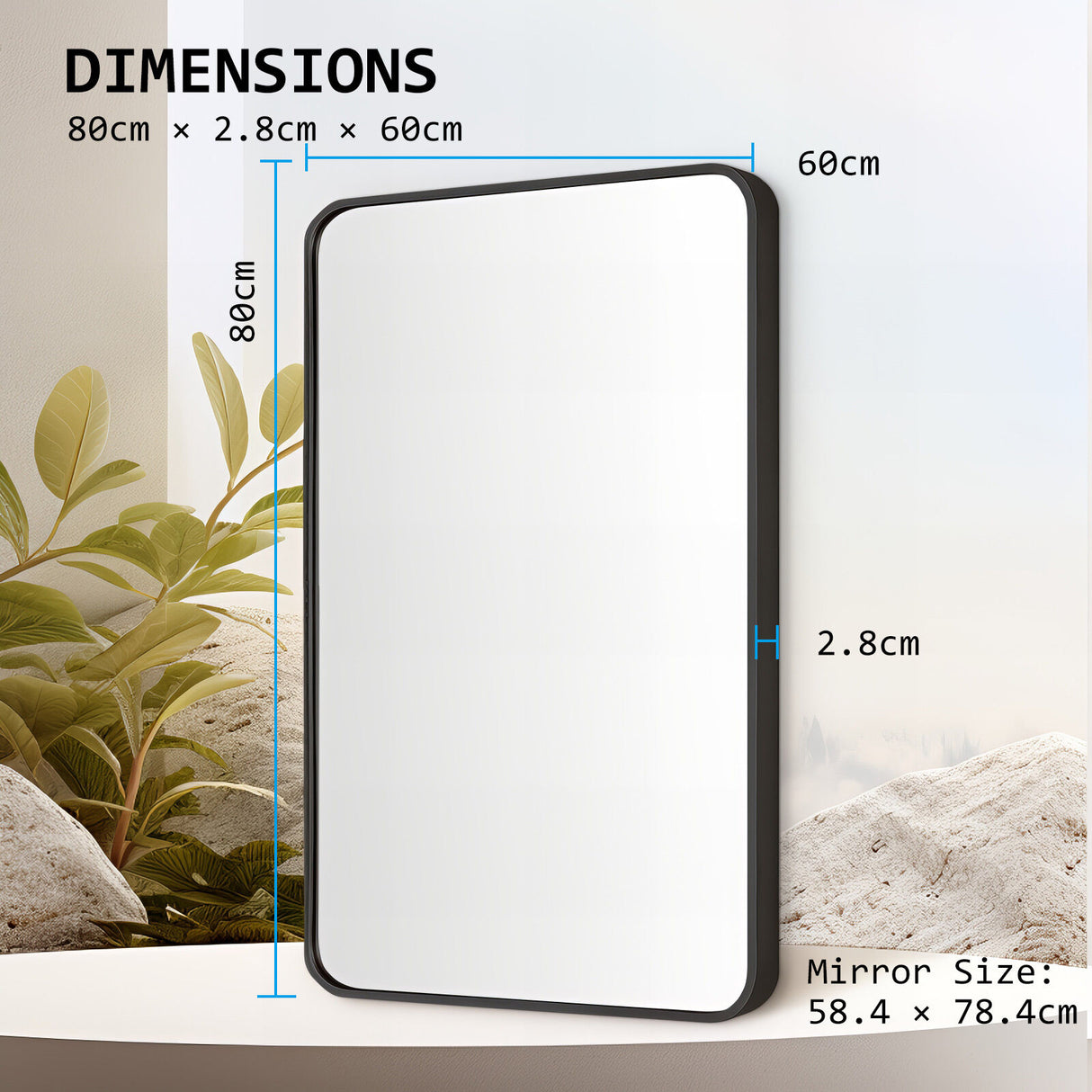 2 Set 60x80cm Rectangular Wall Mirror Bathroom - BLACK