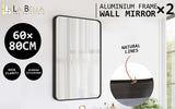 2 Set 60x80cm Rectangular Wall Mirror Bathroom - BLACK - Front View