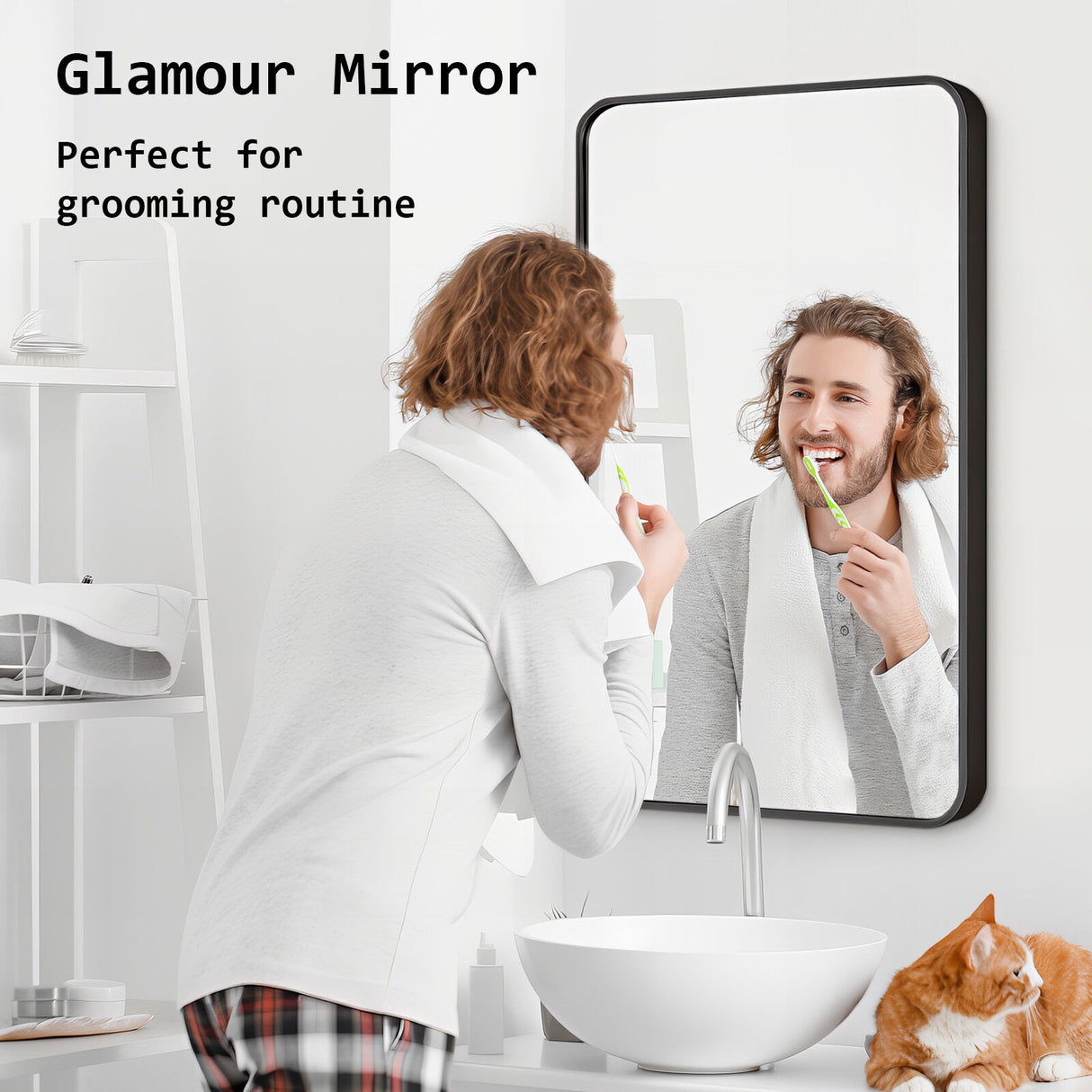 2 Set 60x80cm Rectangular Wall Mirror Bathroom - BLACK