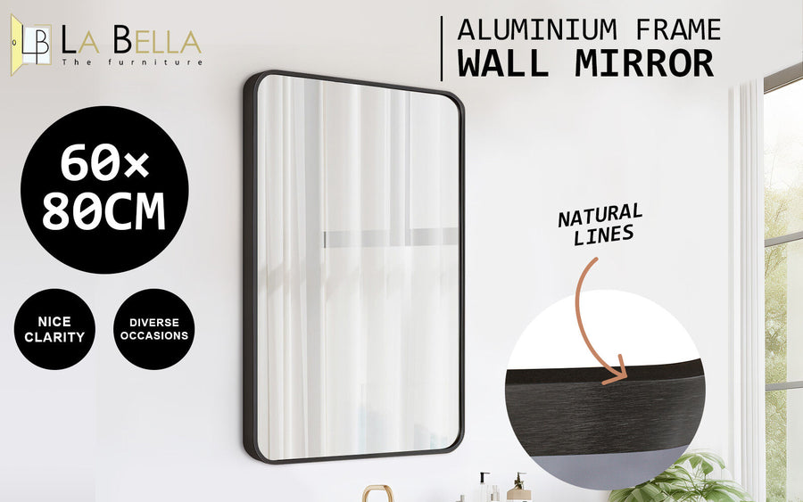 60x80cm Rectangular Wall Mirror Bathroom - BLACK