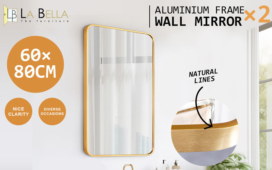 2 Set 60x80cm Rectangular Wall Mirror Bathroom - GOLD(Need Fill in Content)