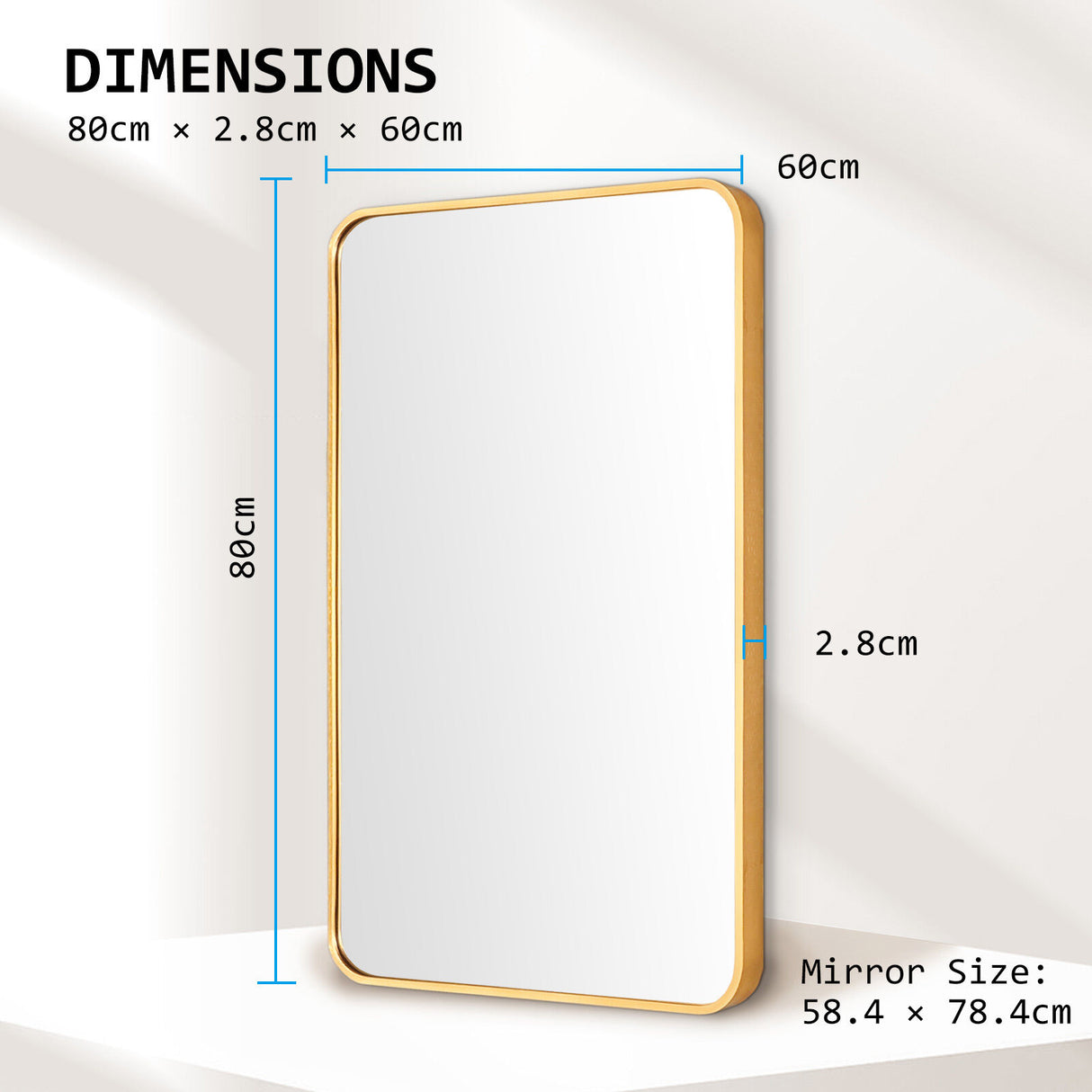 60x80cm Rectangular Wall Mirror Bathroom - GOLD
