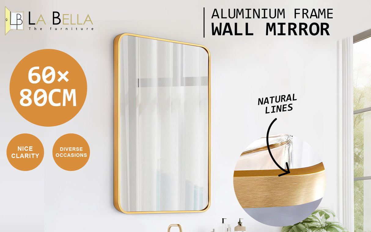 60x80cm Rectangular Wall Mirror Bathroom - GOLD