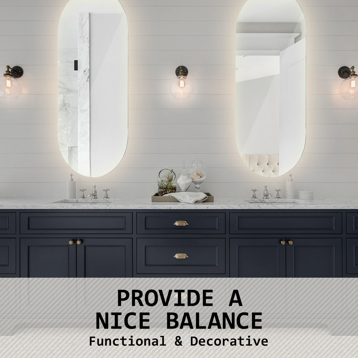 2 Set 45x100cm LED Wall Mirror Oval Bathroom