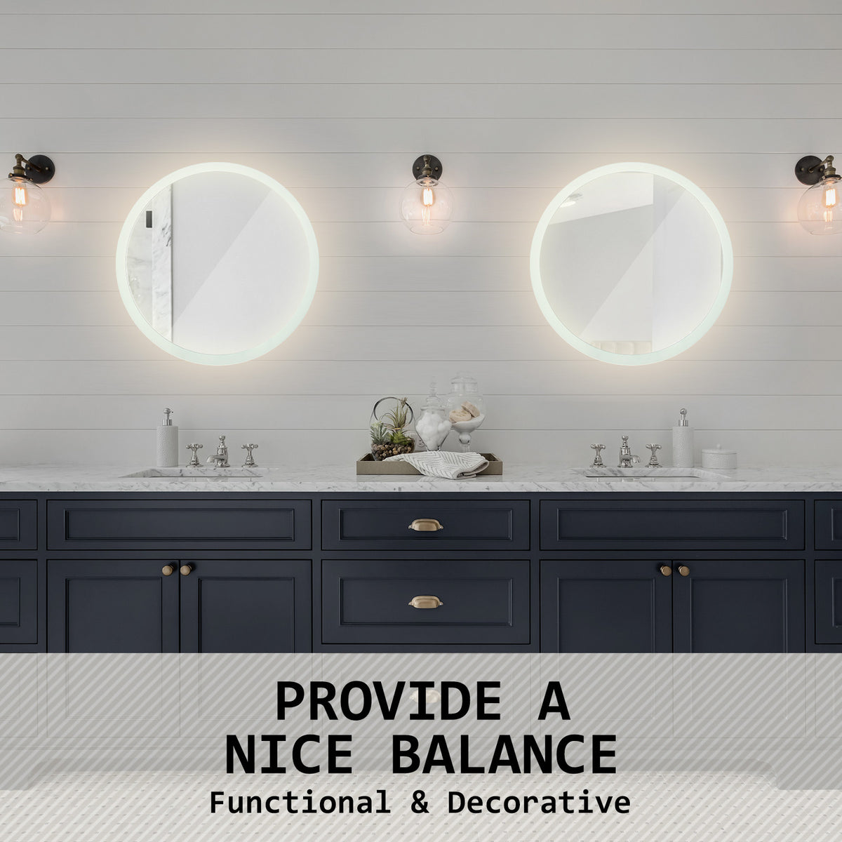 2 Set 50cm LED Wall Mirror Round Bathroom