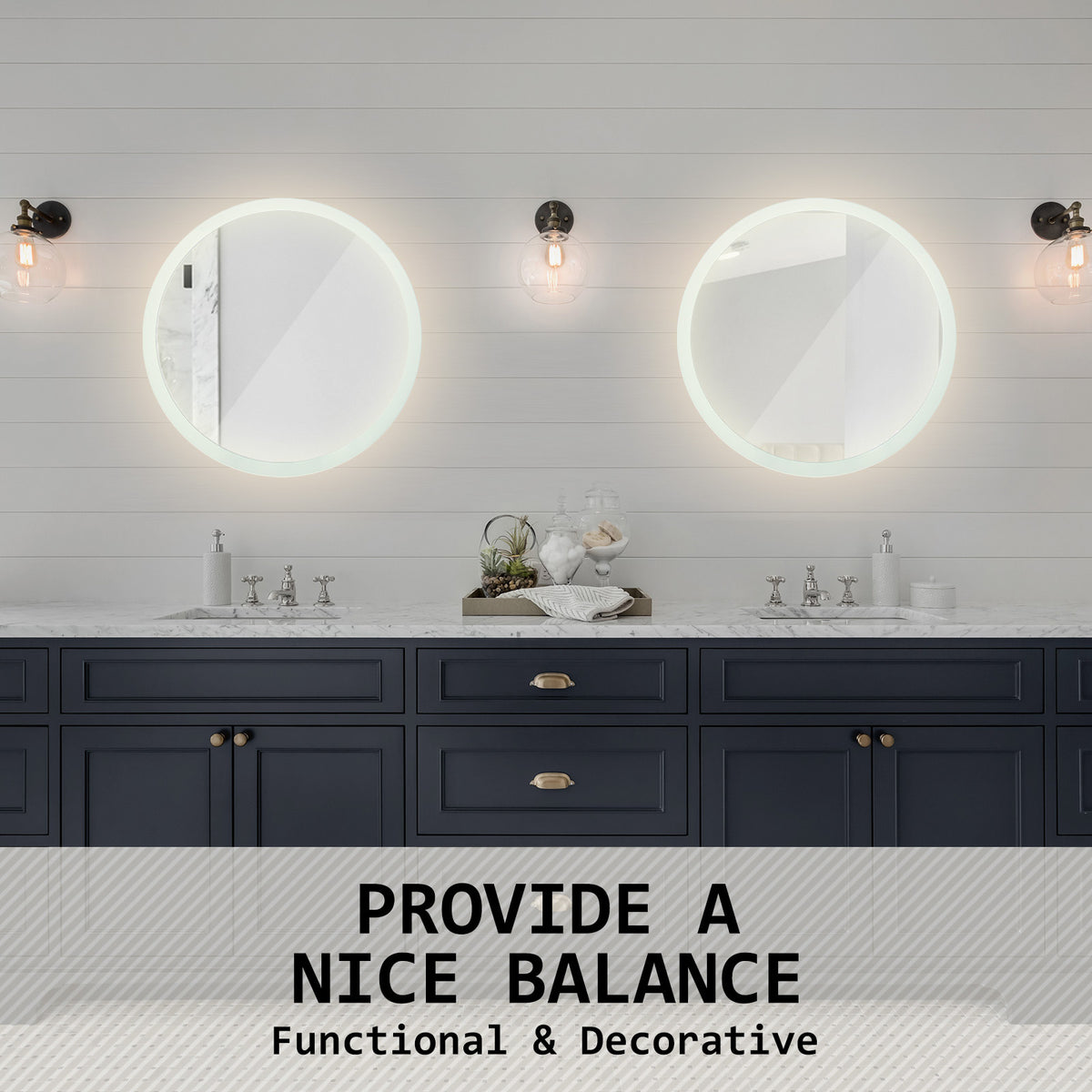 2 Set 60cm LED Wall Mirror Round Bathroom