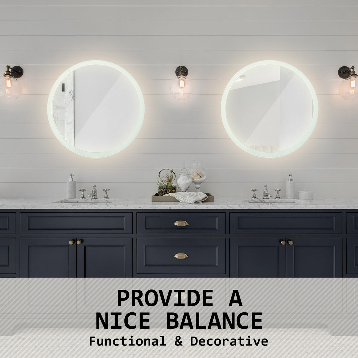 2 Set 70cm LED Wall Mirror Round Bathroom