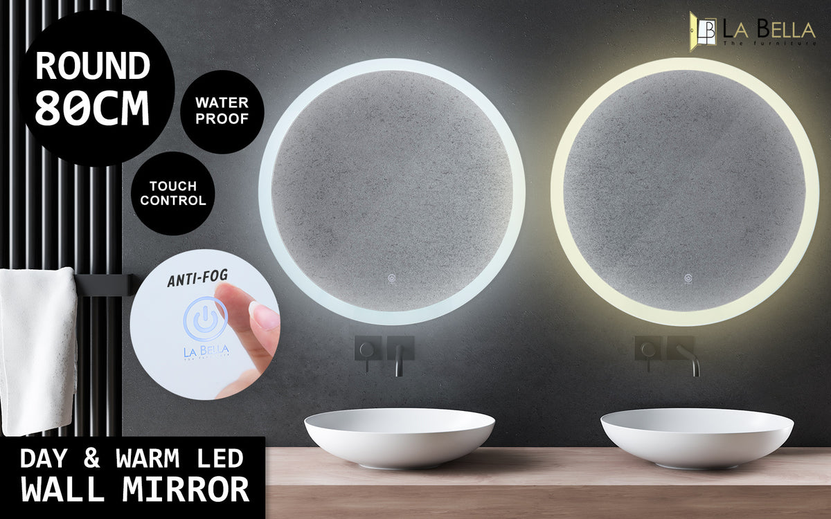 2 Set 80cm LED Wall Mirror Round Bathroom