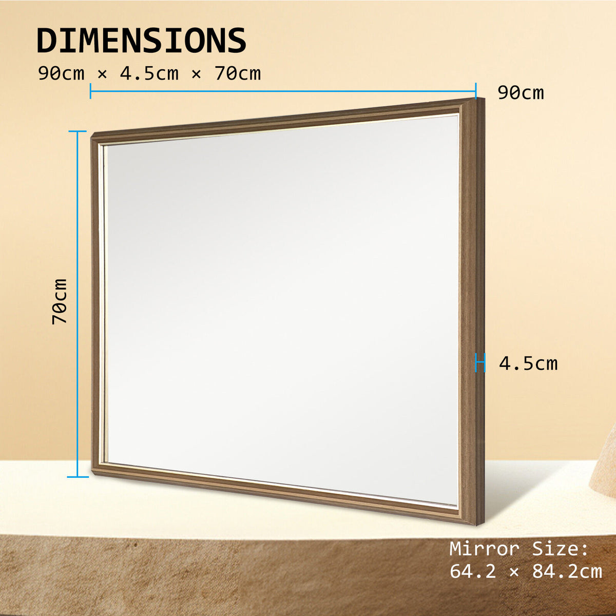70x90cm Wall Mirror PS Polystyrene Bathroom - Antique Brown