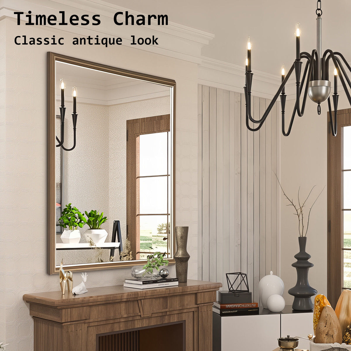 70x90cm Wall Mirror PS Polystyrene Bathroom - Antique Brown