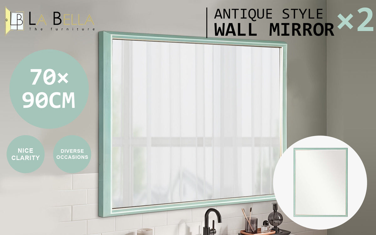 2 Set 70x90cm Wall Mirror PS Polystyrene Bathroom - Turquoise Blue